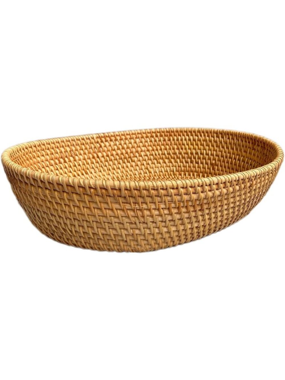 Large 14-Inch Oval Wicker Fruit Basket - High Wall Serving Bowl for Snacks